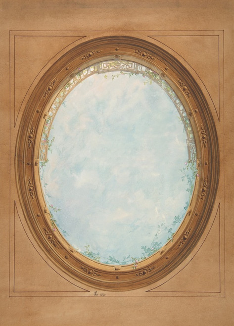 Digital Print - Design for a ceiling with trompe l'oeil balustrade and sky by Jules-Edmond-Charles Lachaise