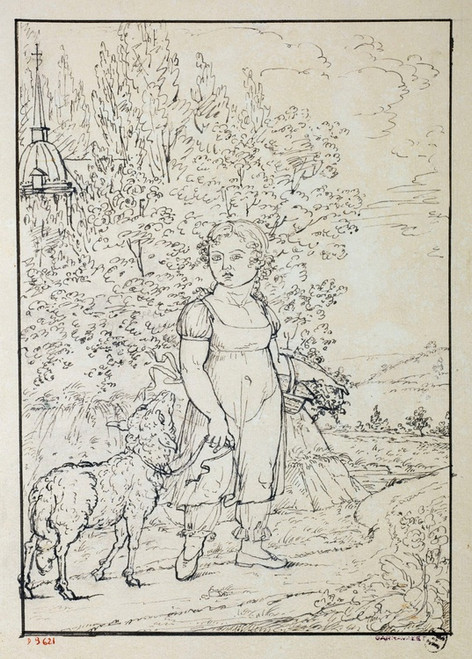 Digital Print - Fillette accompagne d'un agneau by Guillaume Boichot