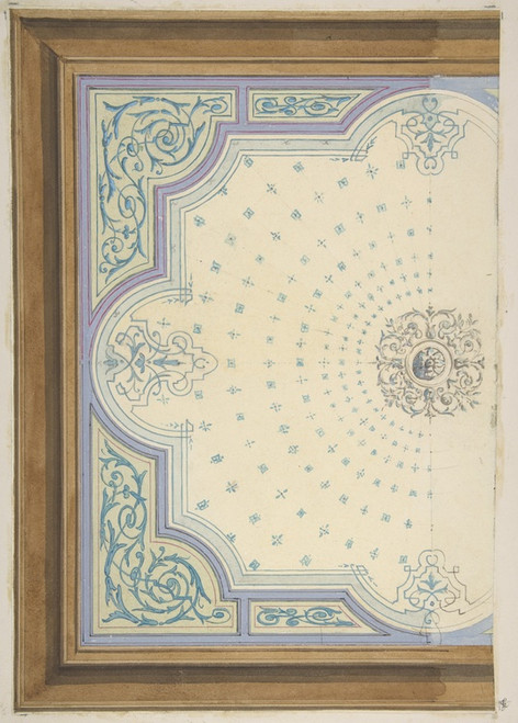 Digital Print - Design for the decoration of a ceiling with strapwork and rinceaux by Jules-Edmond-Charles Lachaise