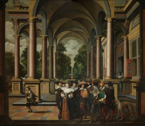 Gallery of a Palace with Ornamental Architecture and Columns (1630 - 1632) by Dirck Van Delen Art Print Download