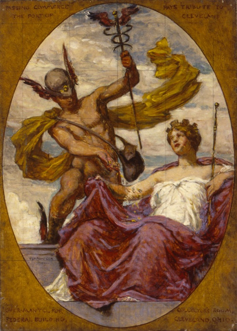 Digital Print - Study for Mural at U.S. Custom House, Cleveland, OH, 'Passing Commerce Pays Tribute to the Port of Cleveland' by Kenyon Cox