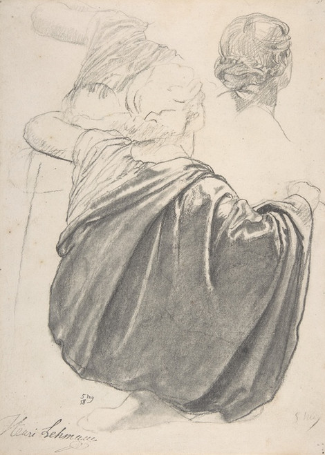Digital Print - Studies of a Draped Female Figure, Kneeling, Seen from the Back, for the East Transept of the Chruch of Sainte-Clothilde, Paris by Henri Lehmann
