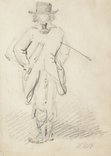 Digital Print - Back View of a Man Standing with a Large Book or Case under his Left Arm and a Stick under his Right Arm by Henry William Bunbury