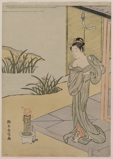 Digital Print - Young Woman Looking at a Pot of Pinks by Suzuki Harunobu