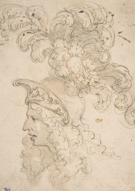 Digital Print - Design for a Helmet with an Elaborate Plume by Giovanni Battista Foggini