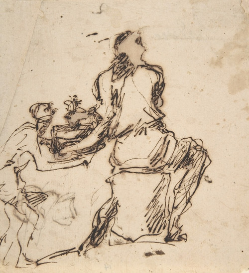 Seated Figure Receiving an Object Presented by a Smaller Figure (1609-1675) by Domenico Gargiulo Art Print Download