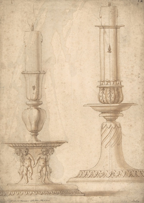 Digital Print - Design for Two Candlesticks with decorated Bases by Giulio Romano