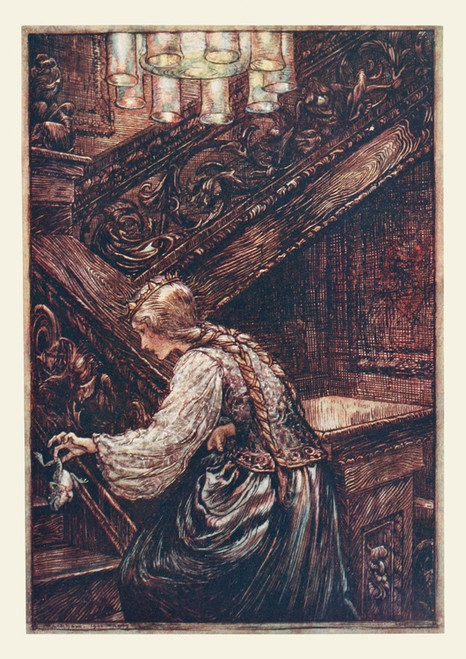 Digital Print - So she seized him with two fingers, and carried him upstairs by Arthur Rackham
