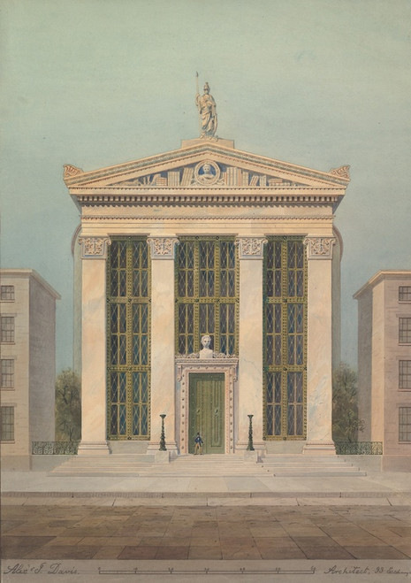 Digital Print - Study for the Astor Library, New York by Alexander Jackson Davis