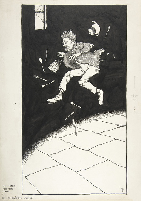 Digital Print - He Made for the Door'; The Chocolate Ghost, Topsy-Turvy Tales by William Heath Robinson