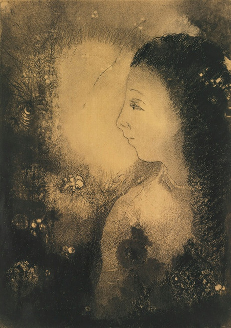 Digital Print - Profil De Femme Avec Fleurs by Odilon Redon