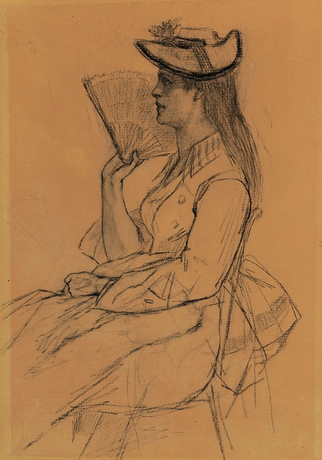 Digital Print - Femme assise de profil  l'ventail by Flicien Rops