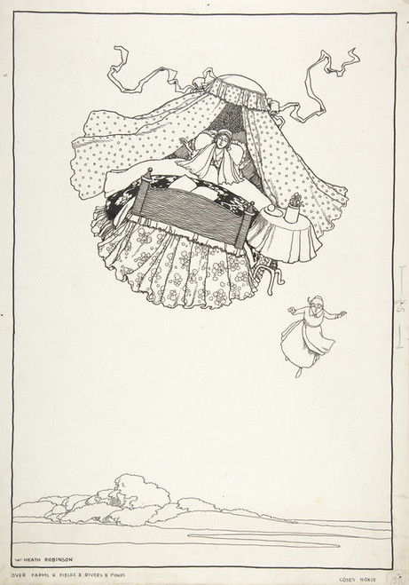 Digital Print - Over Farms and Fields and Rivers and Ponds'; Cosey Hokie, Topsy-Turvy Tales by William Heath Robinson
