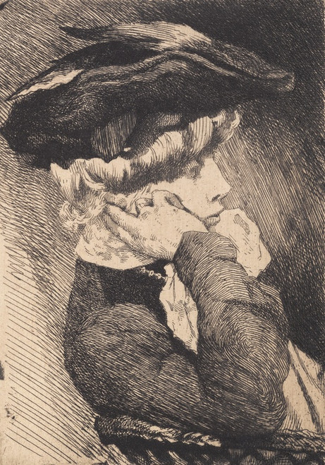 Digital Print - Brystbillede af en siddende ung dame med hat, skarp profil by Frans Schwartz