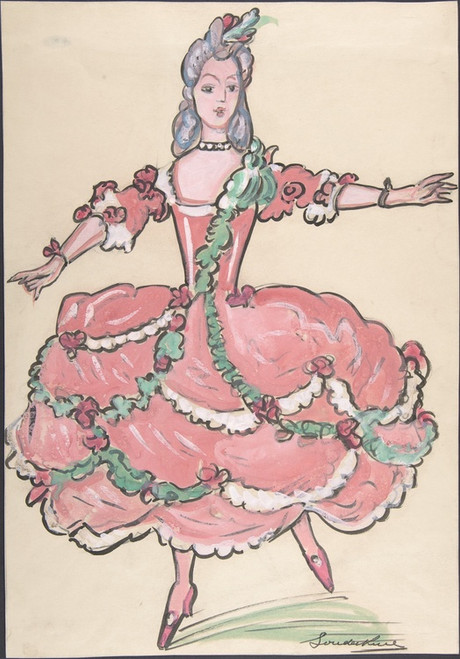 Digital Print - Woman in an elegant pink and green gown by Sergey Yurievich Sudeikin