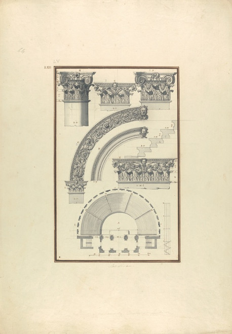 Digital Print - Details of the Corinthian Order at the Third Theater of Laodicea and Plan of the Circus at Laodicea by Giovanni Battista Borra