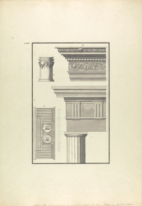 Digital Print - Details of a Doric Order from the Forum of Halicarnassus and Details from a Temple in Geyna by Giovanni Battista Borra