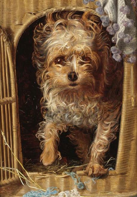 Digital Print - Darby In His Basket Kennel by Frederick Sandys