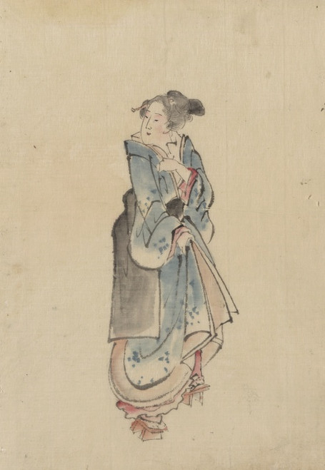 Digital Print - A woman walking to the right, full-length portrait, facing left, wearing kimono and geta by Katsushika Hokusai