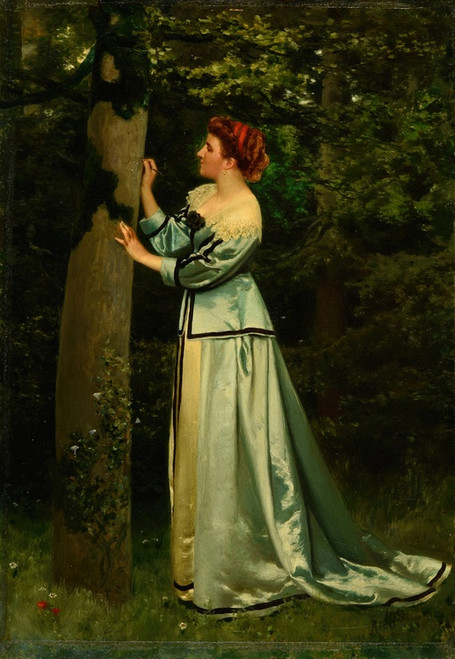 Digital Print - Jeune femme crivant sur un arbre by Martin Rico y Ortega