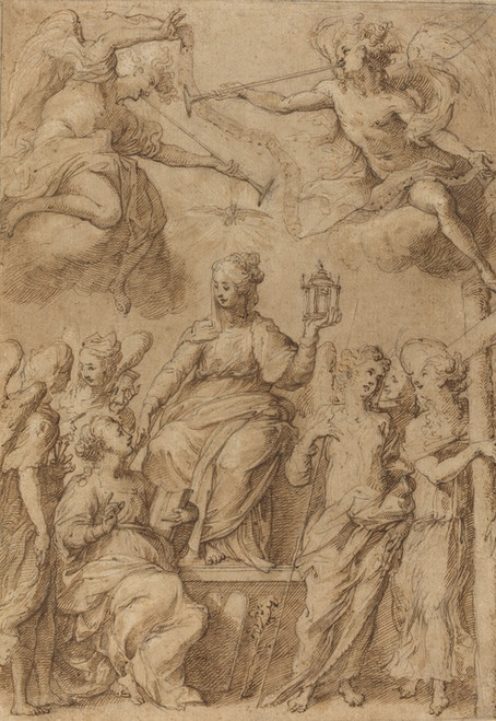 Digital Print - Ecclesia Surrounded by Angels Holding the Instruments of the Passion by Bernardo Strozzi
