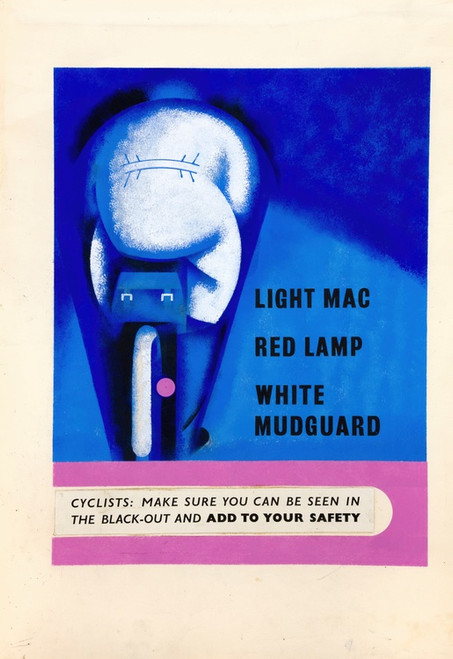 Digital Print - Light mac, red lamp, white mudguard. Cyclists; Make sure you can be seen in the black-out and add to your safety by Tom Gentleman