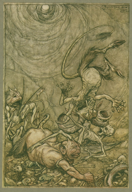 Digital Print - Into the bottomless pit he fell slap. by Arthur Rackham