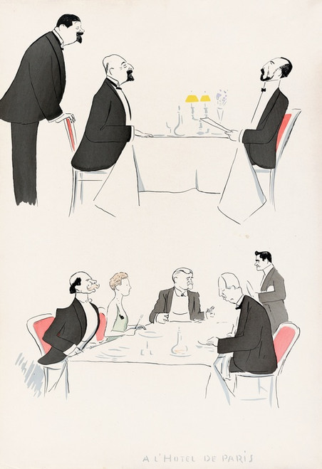 Digital Print - A L'Hotel de Paris (two tables, one with Grand Duke Nicholas, the other with Princess Hohelohe), from Monte Carlo by Georges Goursat (Sem)