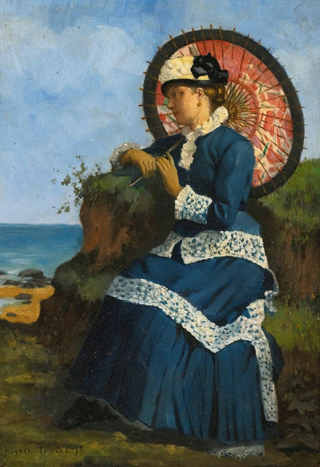 Digital Print - Anelegant lady by the shore with a pink parasol by Albert-Auguste Fouri Digital Print - Anelegant lady by the shore with a pink parasol by Albert-Auguste Fouri