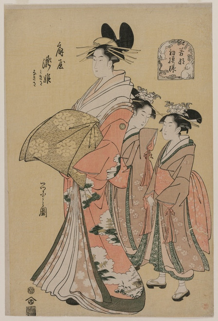 Digital Print - The Courtesan Takihime and Attendants (from the series New Patterns of Young Greens) by Chbunsai Eishi