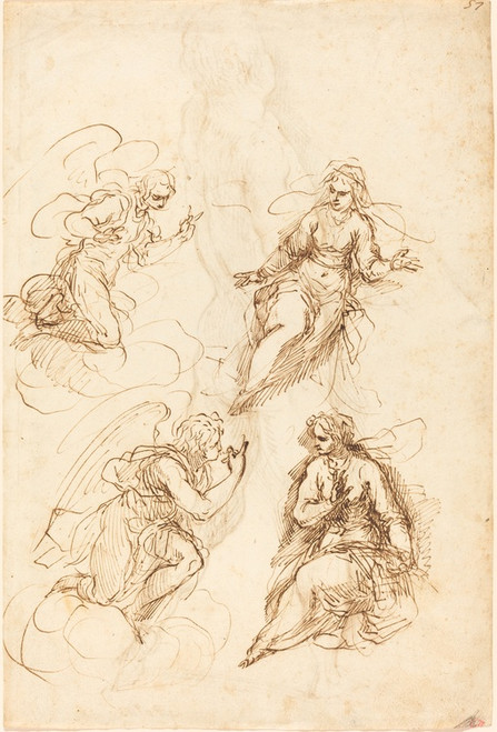 Digital Print - Studies for an Annunciation (recto) by Jacopo Palma il Giovane