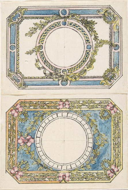 Digital Print - Two Separate Designs for the Top and Bottom of a Rectangular Gold Enameled Box with Canted Corners by Pierre Moreau