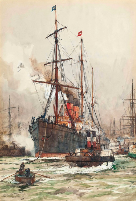 Digital Print - The Aurania Under Escort As She Leaves The Harbour At Liverpool by Charles Edward Dixon Digital Print - The Aurania Under Escort As She Leaves The Harbour At Liverpool by Charles Edward Dixon