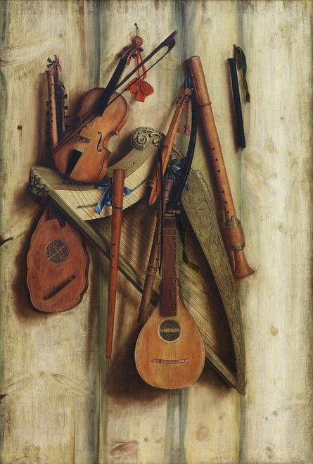 Digital Print - Board Partition With Musical Instruments. Trompe L'oeil by Cornelius Norbertus Gijsbrechts