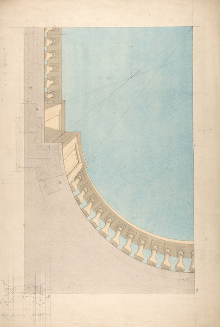 Digital Print - Perspectival study for one quadrant of a ceiling design including a trompe l'oeil balustrade by Jules-Edmond-Charles Lachaise