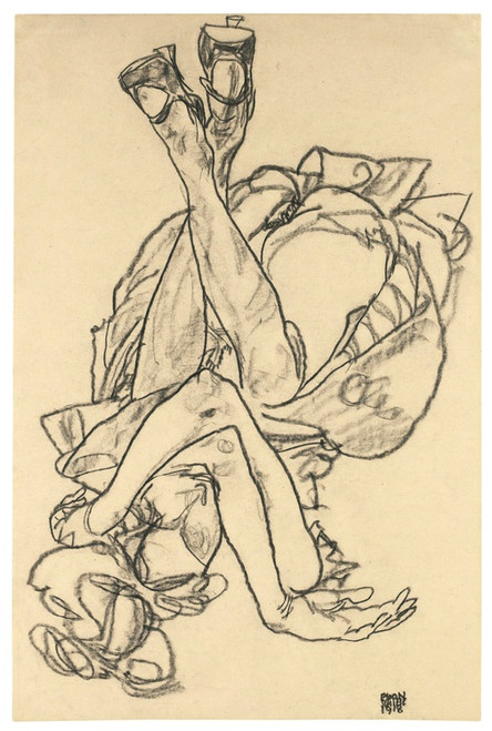 Digital Print - Girl Lying On Her Back With Crossed Arms And Legs by Egon Schiele
