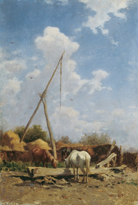 Digital Print - Ungarische Pferdetrnke by August von Pettenkofen