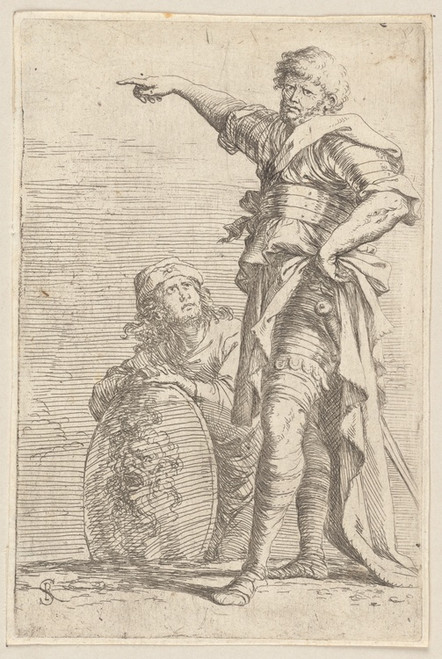 Digital Print - Two Soldiers, One Pointing Toward the Left, the One below Holding a Shield by Salvator Rosa
