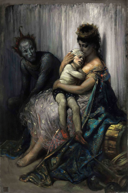 Digital Print - La famille du saltimbanque; l'enfant bless by Gustave Dor