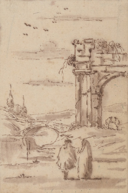Digital Print - Two Figures in a Landscape withRuins by Francesco Guardi