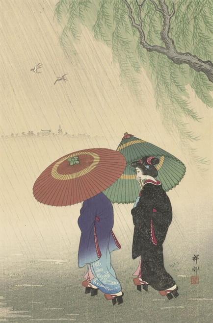 Digital Print - Two women in the rain by Ohara Koson