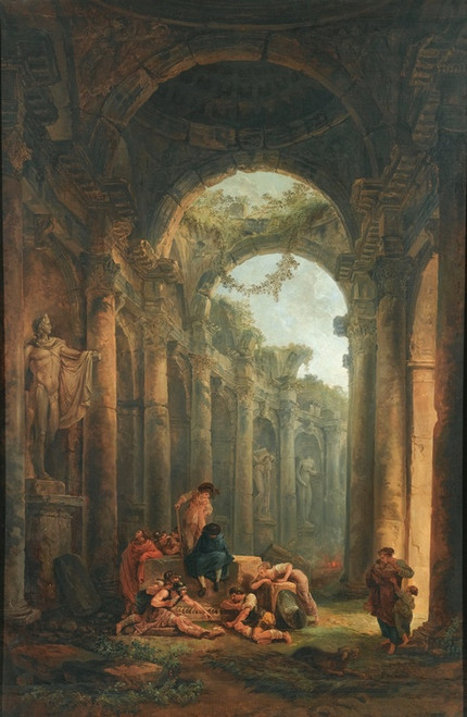 Digital Print - Classical Ruins With Soldiers Gambling by Hubert Robert