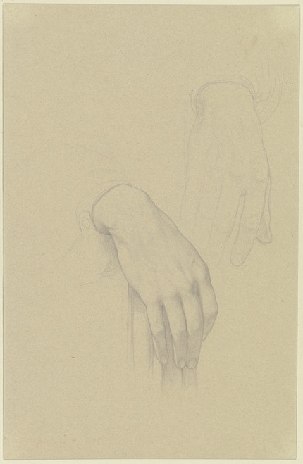Digital Print - Die schn geformte rechte Hand eines Mannes, auf der Lehne eines Stuhls ruhend; daneben die Skizze einer derberen Hand by Eduard von Steinle