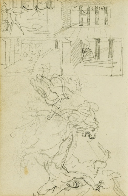 Digital Print - Two compositional studies of a lion hunt by Thodore Gricault