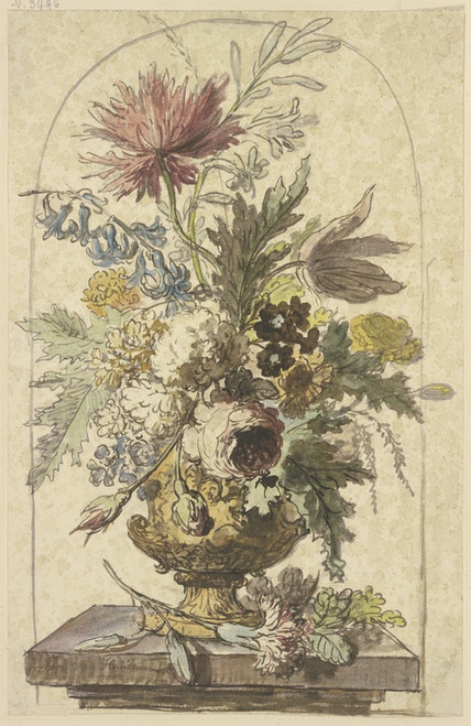Digital Print - Blumenbouquet in einer Vase, vorne liegt eine Nelke by Jan van Huysum