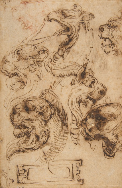 Digital Print - Six Studies of Animal Heads and of a Cartouche by Pellegrino Tibaldi