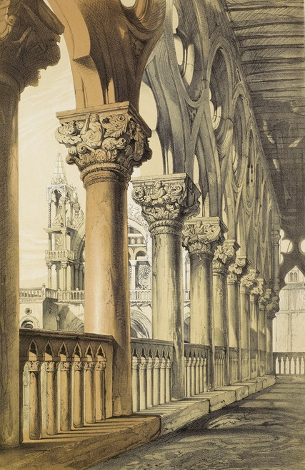 Digital Print - Examples of Architecture of Venice - The Ducal Palace, Renaissance Capitals of the Loggia by John Ruskin