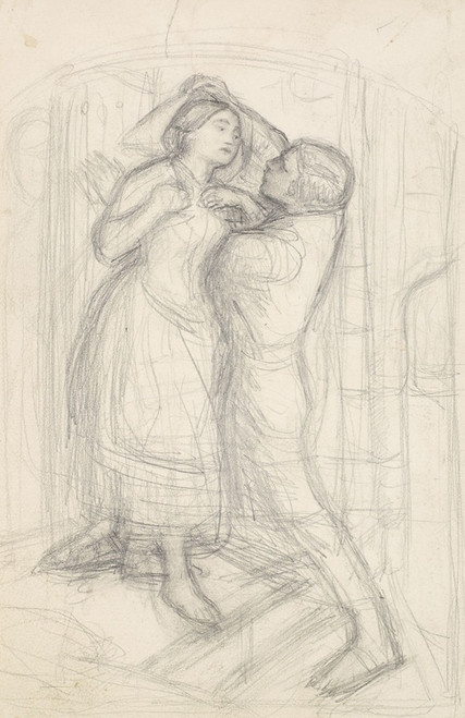 Digital Print - The Escape of a Heretic - Sketch of the Girl and her Lover by Sir John Everett Millais