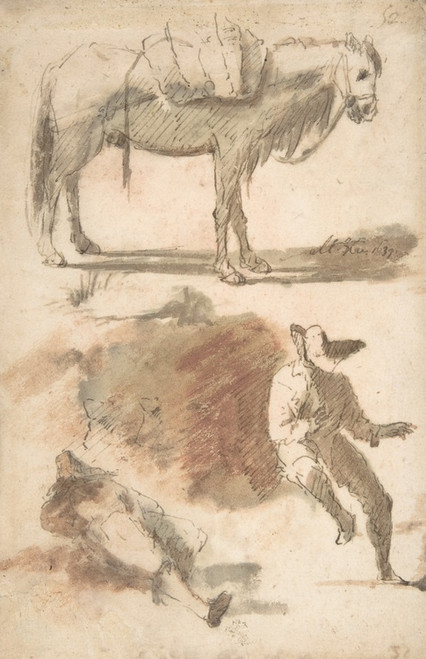 Digital Print - Sheet of Studies; A Horse Above, a Seated Man and a Reclining Man Below by Domenico Gargiulo