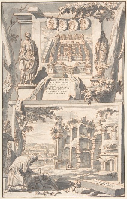 Digital Print - A Reconstruction of the Thermae of Diocletian (above) and a View of the Ruins (below) by Jan Goeree